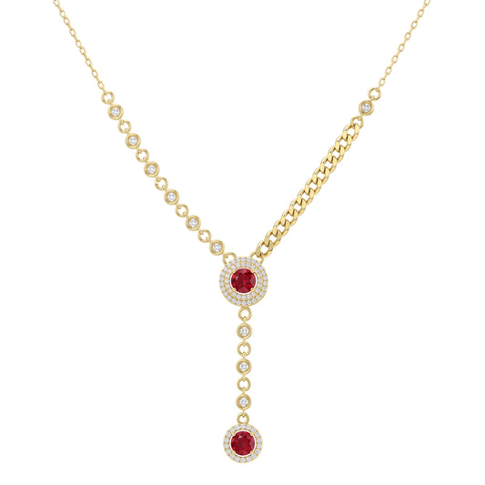 18K Gold Radiant Ruby & Diamond Y-Necklace