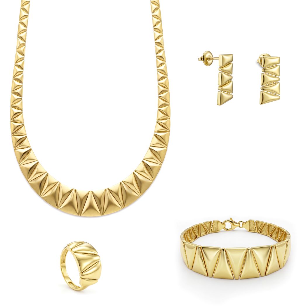 18K Solid Gold Geometric Pyramid Jewelry Set