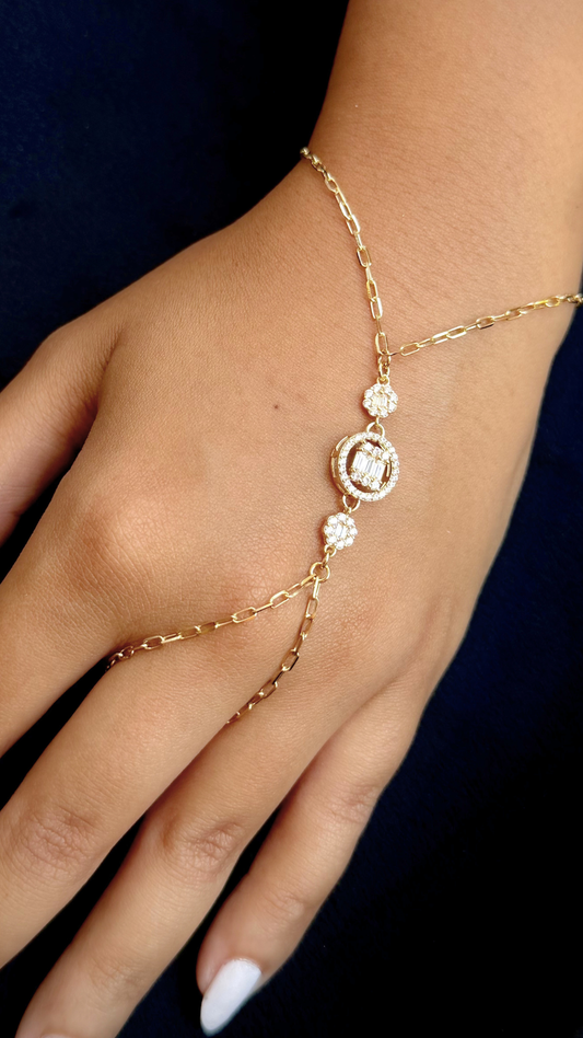 18K Gold Baguette Zircon Hand Chain
