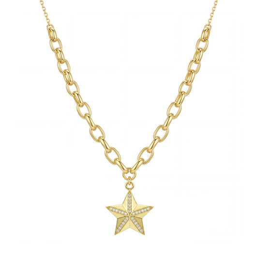 18K Gold Zircon Star Pendant Chain