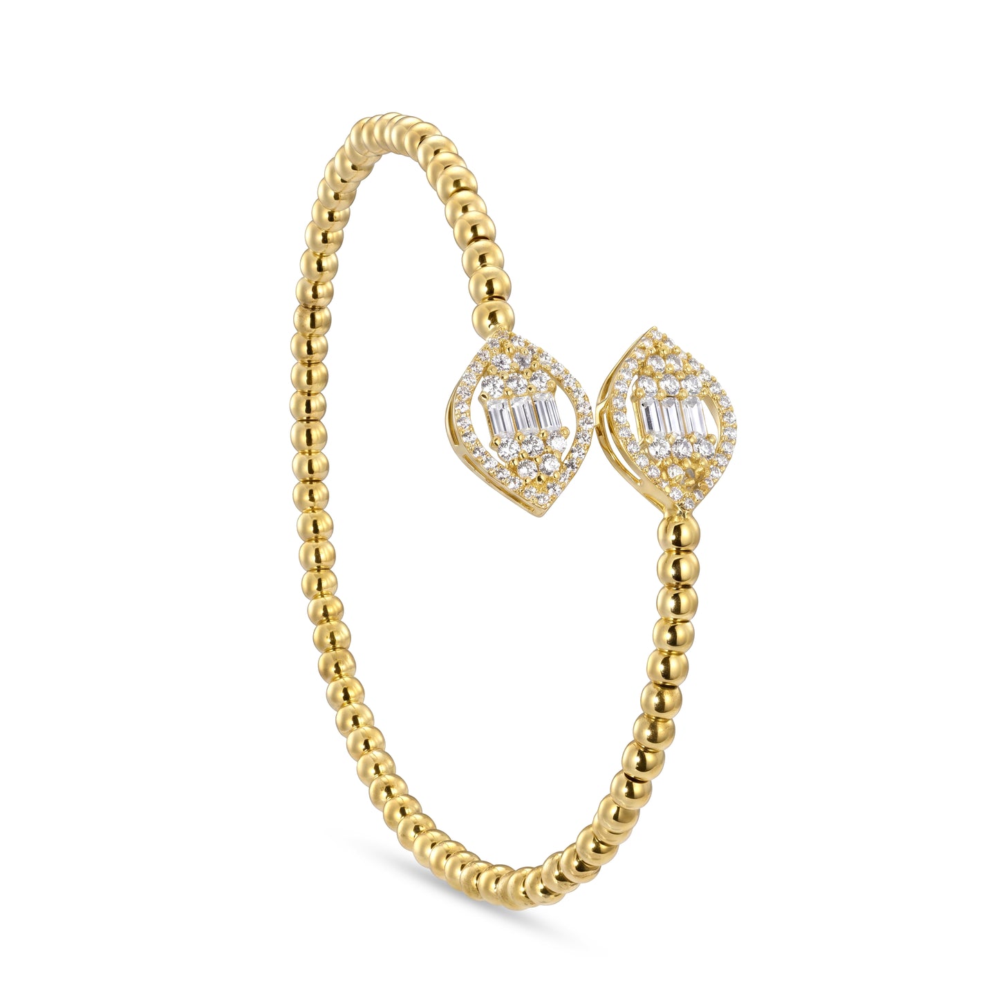 18K Gold Duo Marquise Beaded Bangle
