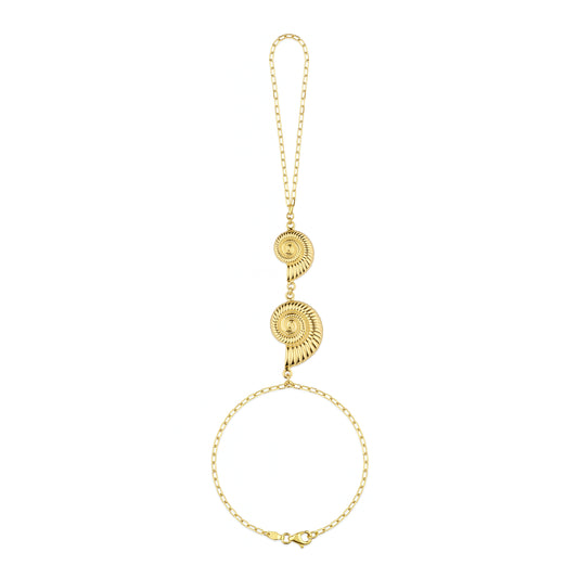 18K Gold Double Nautilus Shell Hand Chain