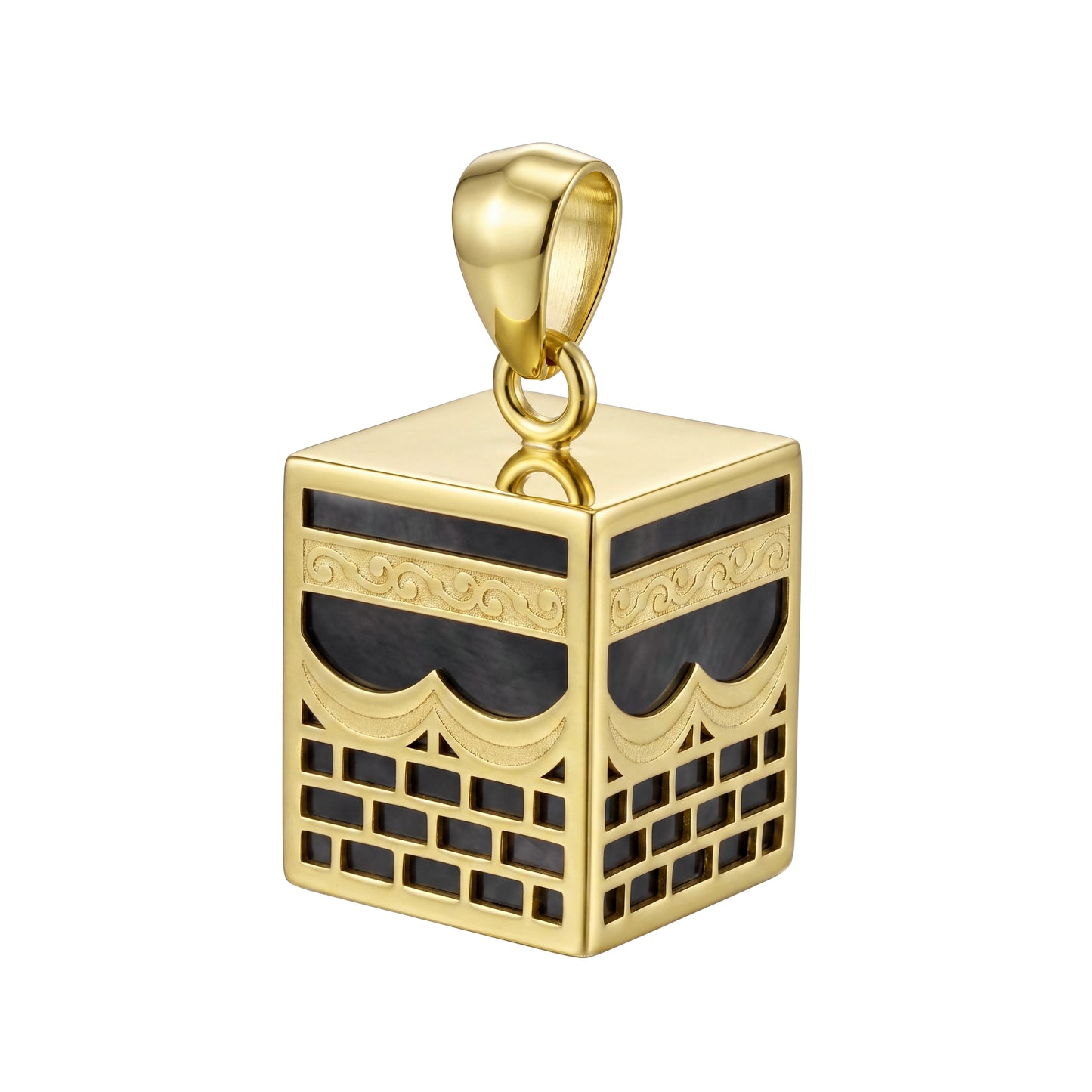 18K Gold Islamic Kaaba Charm Pendant with Black Inlay
