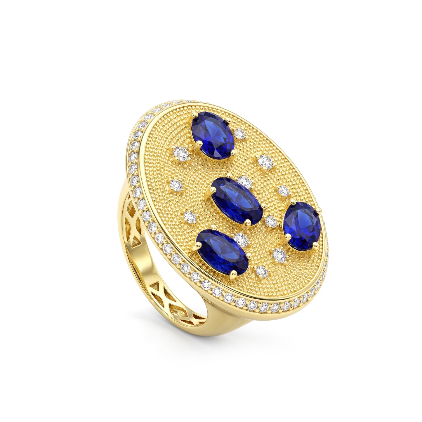 18K Gold Oval Blue Zircon Ring