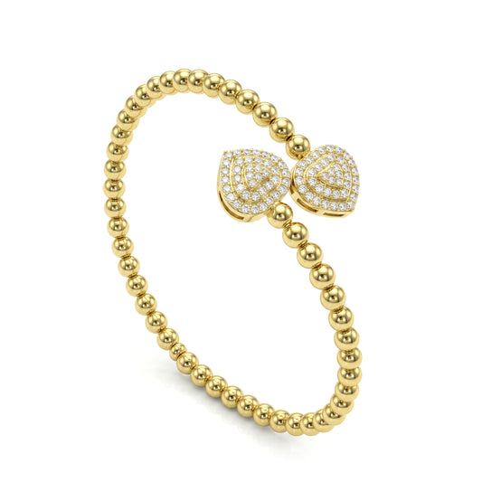 18K Gold Double Heart Beaded Bangle