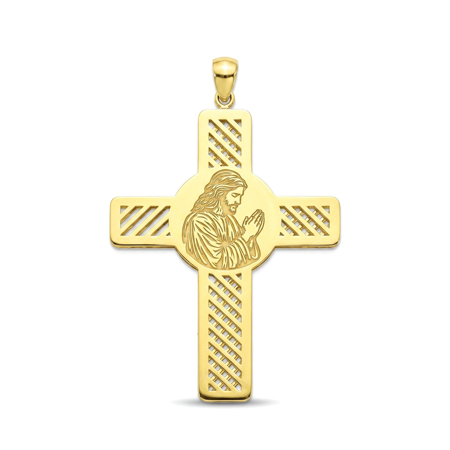 18K Gold Praying Jesus Cross Pendant