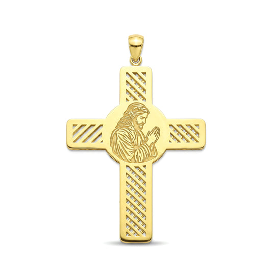 18K Gold Praying Jesus Cross Pendant