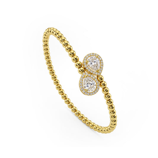 18K Gold Duo Marquise Beaded Bangle