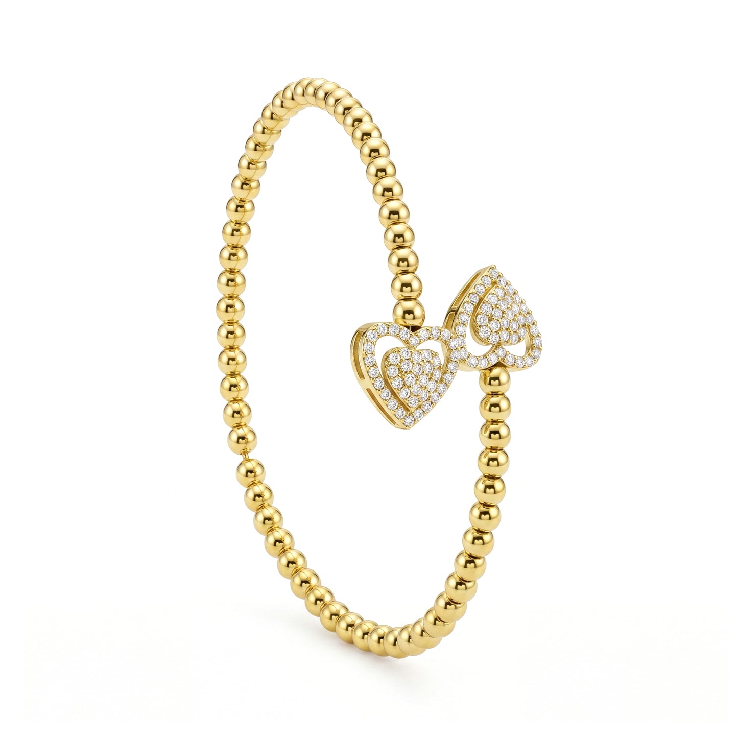18K Gold Double Heart Beaded Bangle
