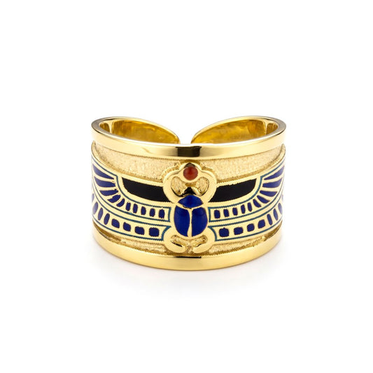 18K Solid Gold Egyptian Winged Scarab RING