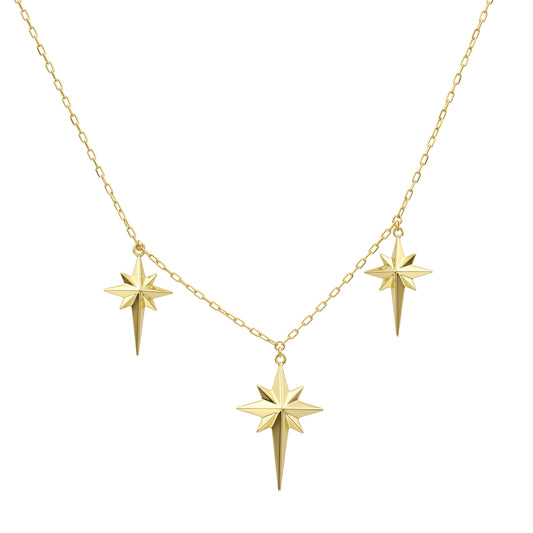 18K Gold Triple North Star Necklace