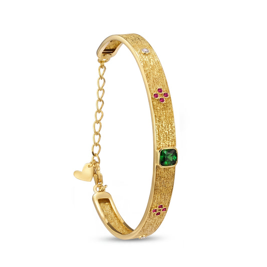 18K Gold Bangle with Floral Zircon Clusters