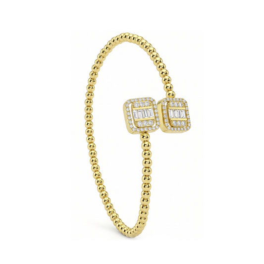 18K Gold Square Halo Bypass Bangle