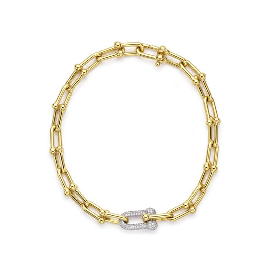 18K Gold Link Bracelet with Zircon Accent