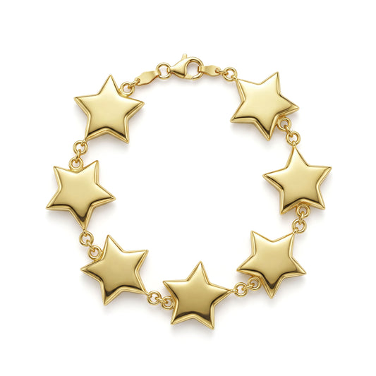 18K Gold Star Charm Link Bracelet