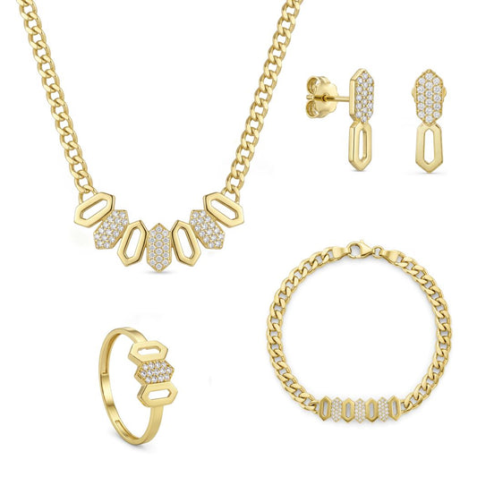 18K Gold Geometric Curb Chain Jewelry Set