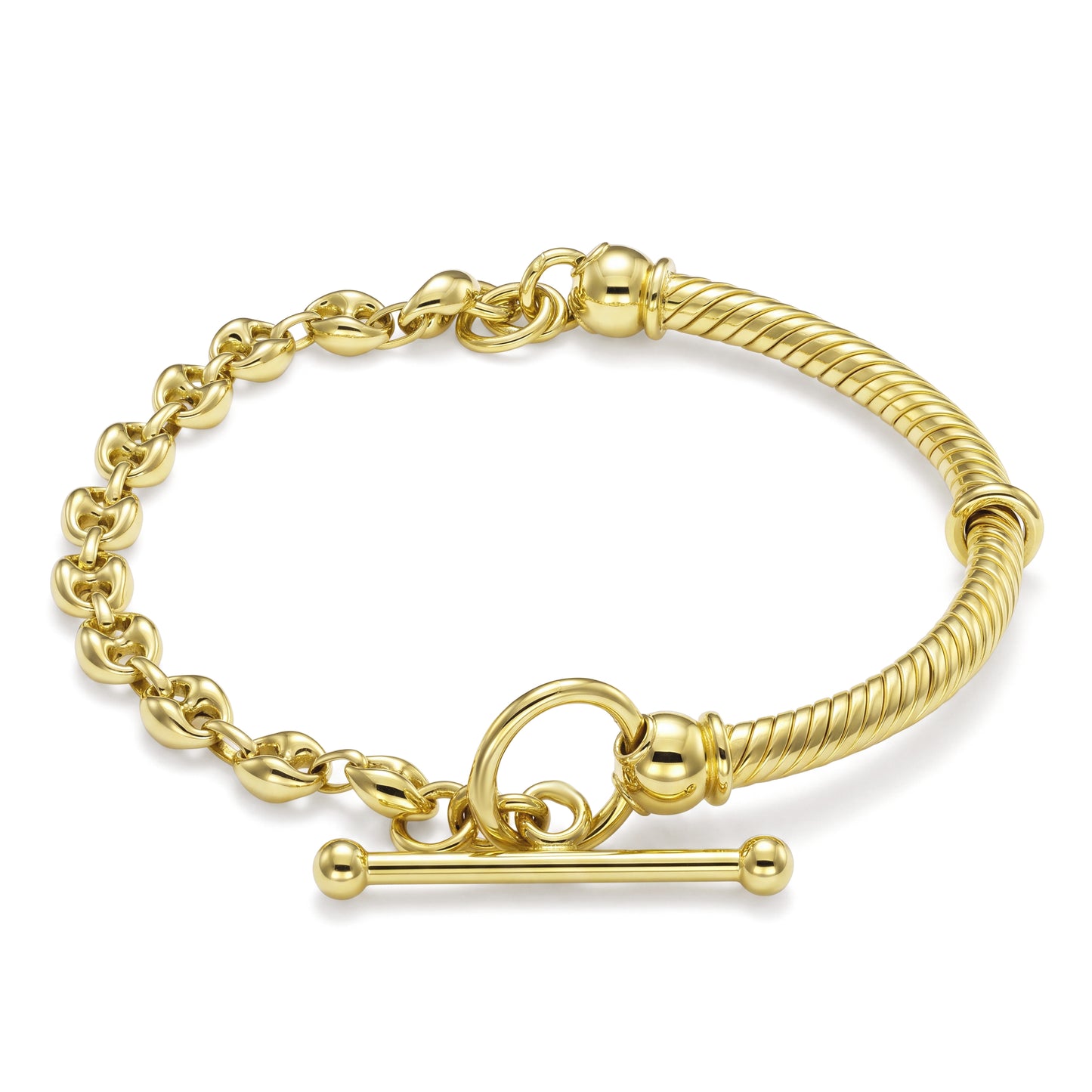 18K Modern Mixed-Link  Chain Bangel