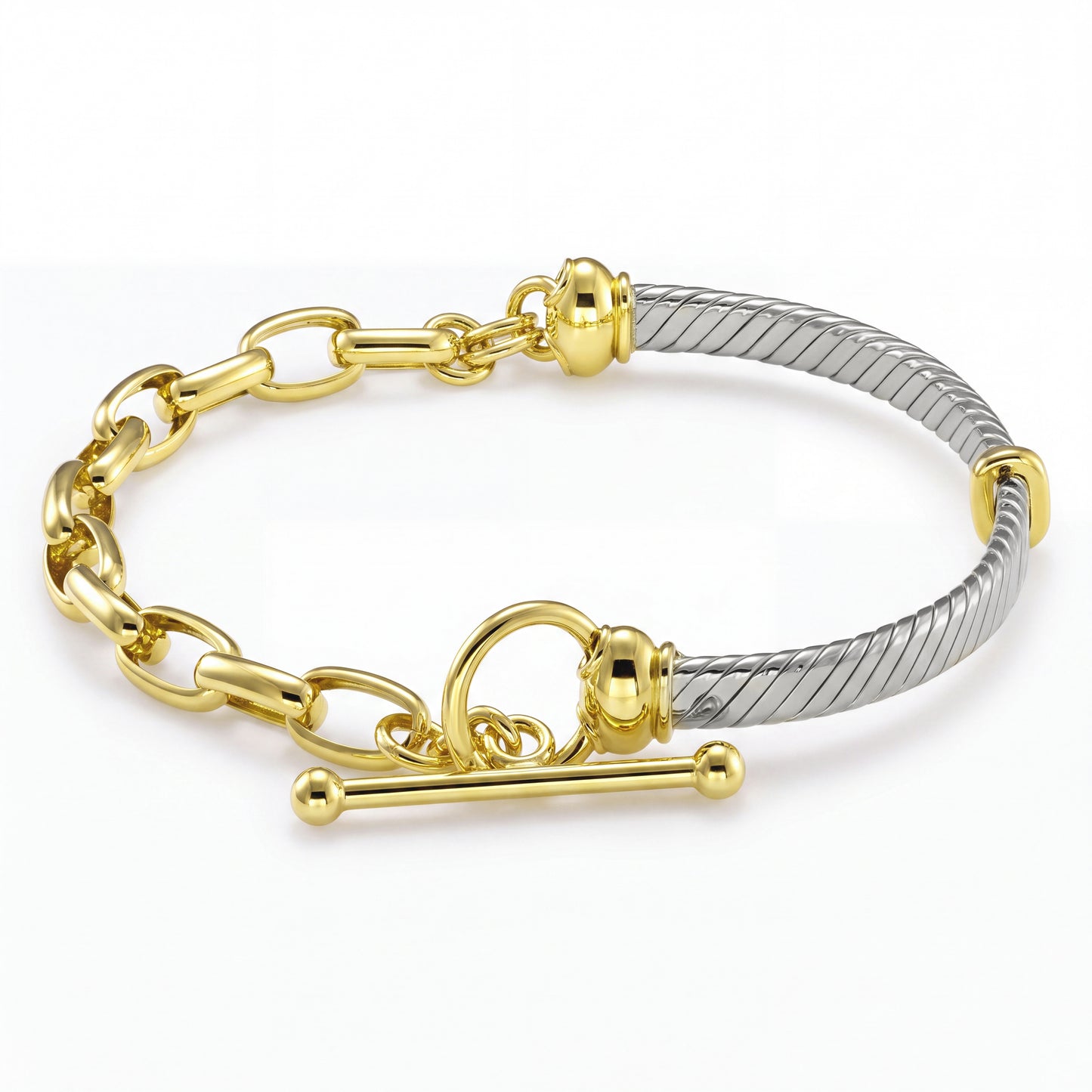 18K Two-Tone Mixed Gold Twisted Bangel