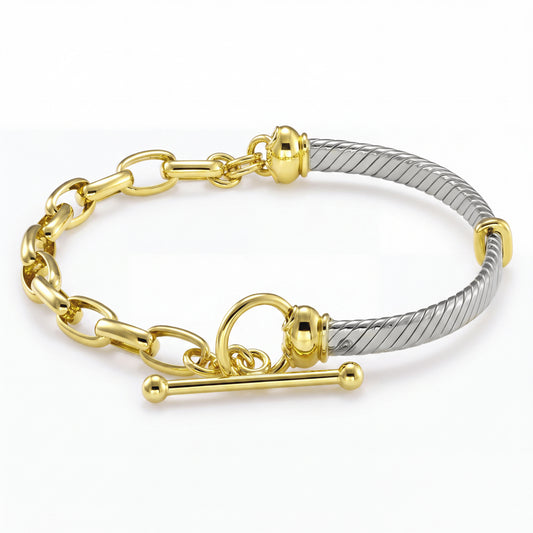 18K Two-Tone Mixed Gold Twisted Bangle