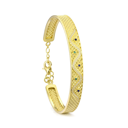 18K Gold Bangle with Wavy Zircon