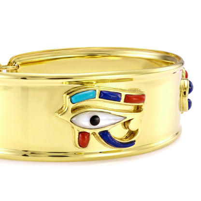 18K Gold Eye of Horus Gemstone Cuff Bangle