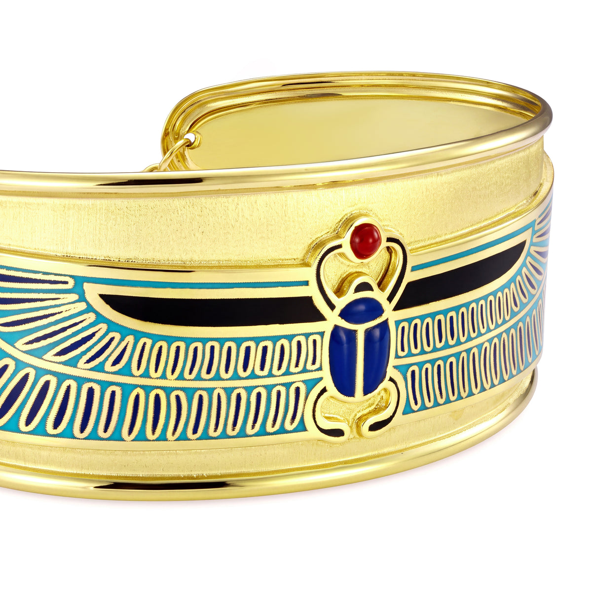 18K Gold Egyptian Winged Scarab Cuff Bangle