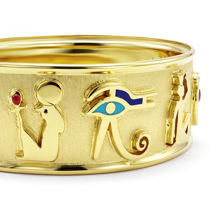 18K Gold Egyptian Eye of Horus & Symbol Bangle