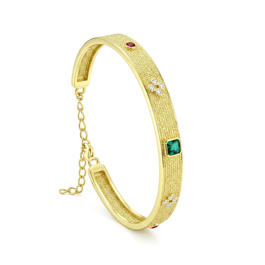 18K Gold Bangle with Floral Zircon Clusters