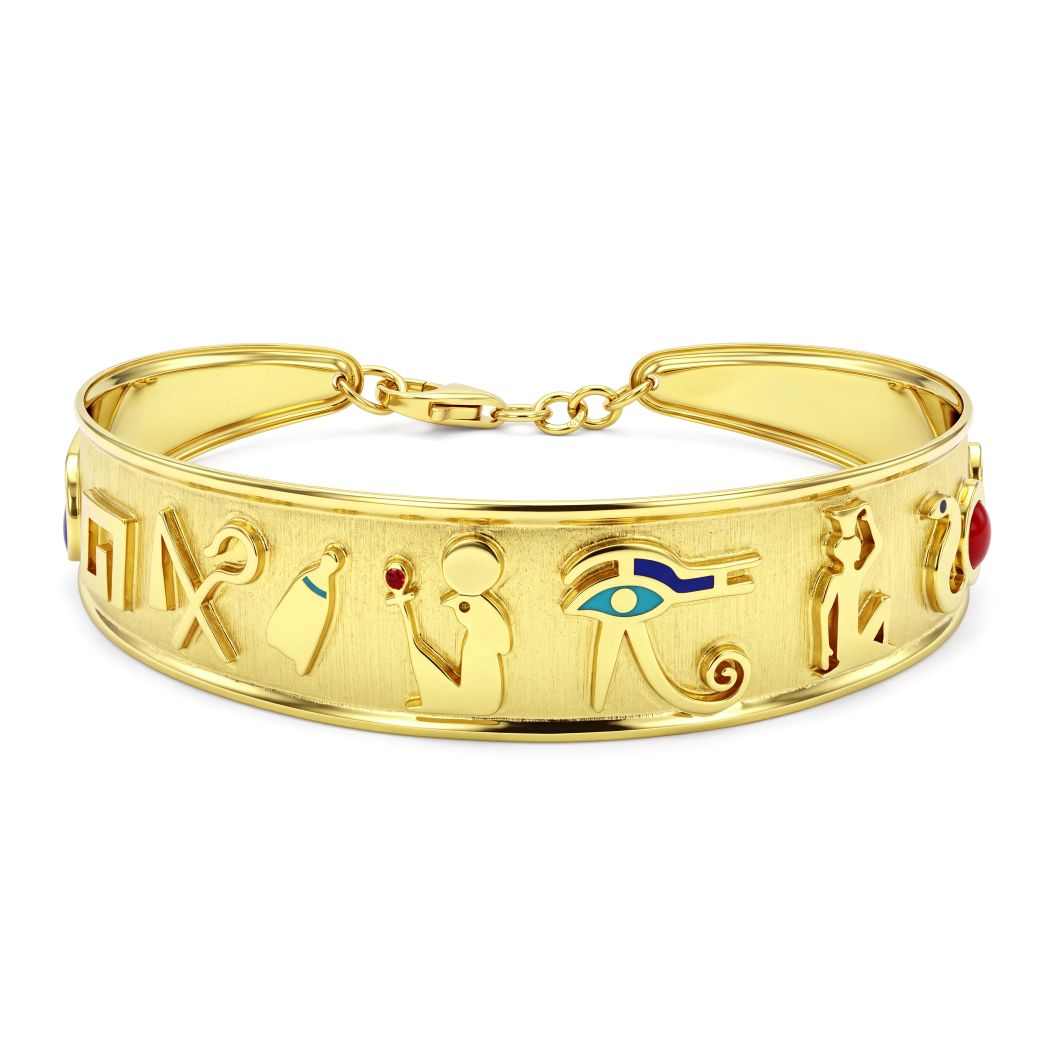 18K Gold Egyptian Eye of Horus & Symbol Bangle