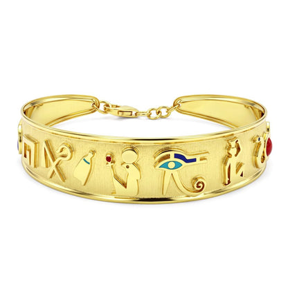 18K Gold Egyptian Eye of Horus & Symbol Bangle