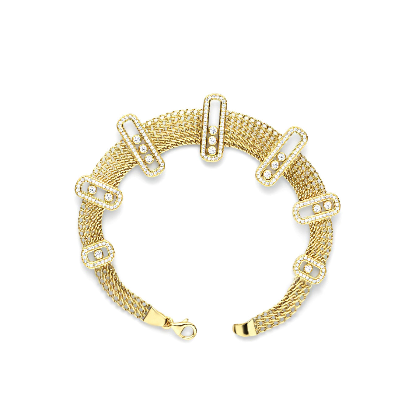 18K Golden Mesh & Sparkle Charm Bracelet