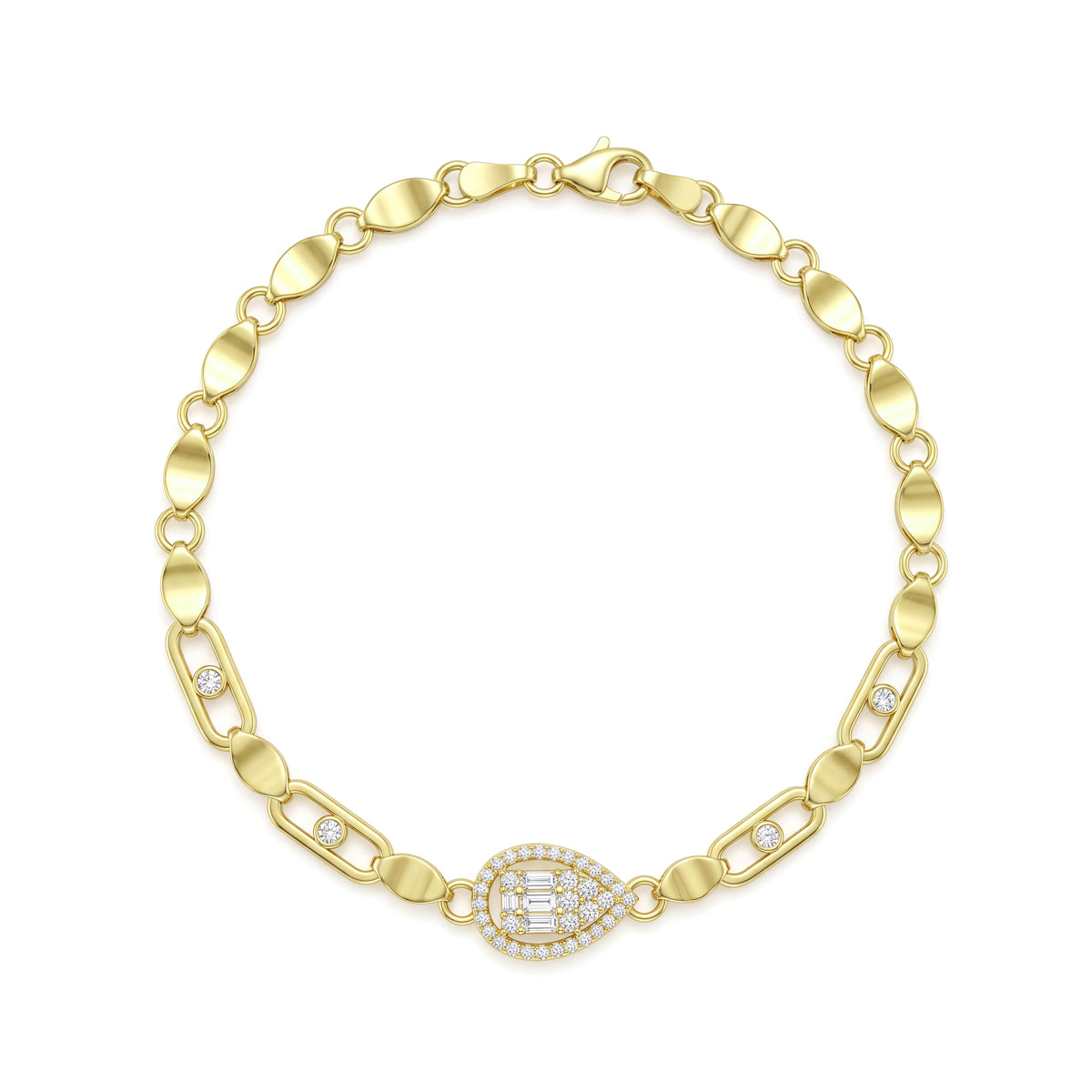 18K Gold Pear Halo Link Bracelet