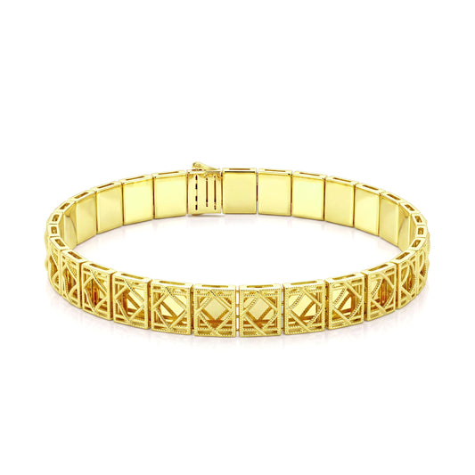 18K Gold Geometric Structured Block Chain Bracelet