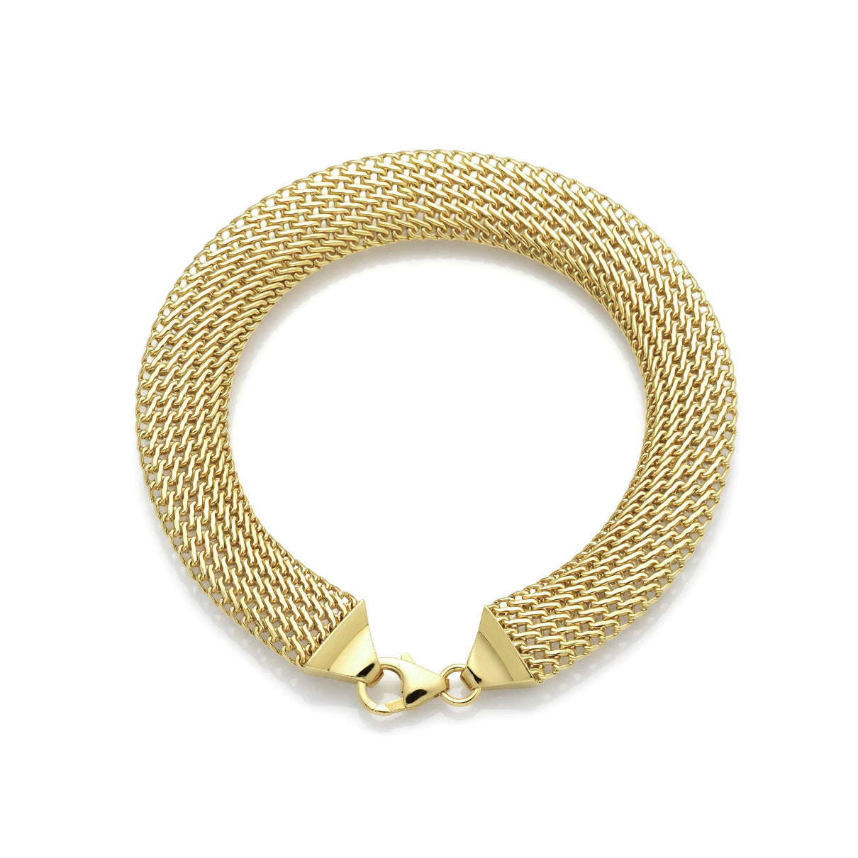 18K Solid Gold Wide Mesh Link Bracelet