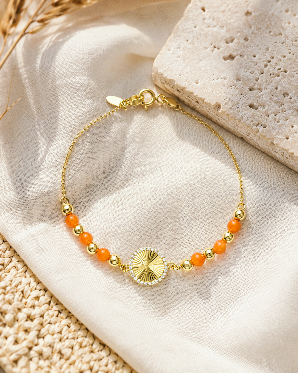 18K Gold Sunburst Halo Bracelet