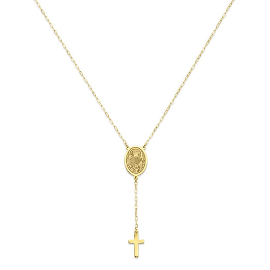 18K Gold Pope Kyrillos Oval Medallion Y-Necklace