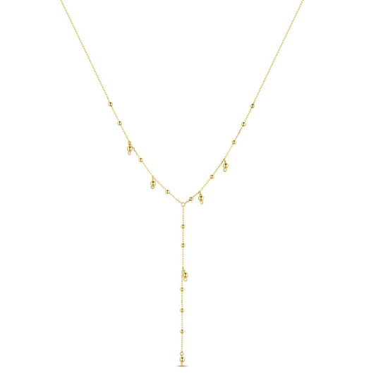 18K Gold Beaded Lariat Necklace