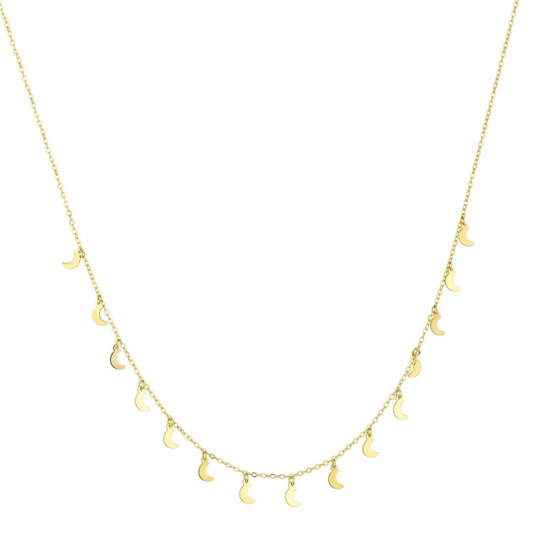 18K Gold Crescent Moon Dangle Necklace