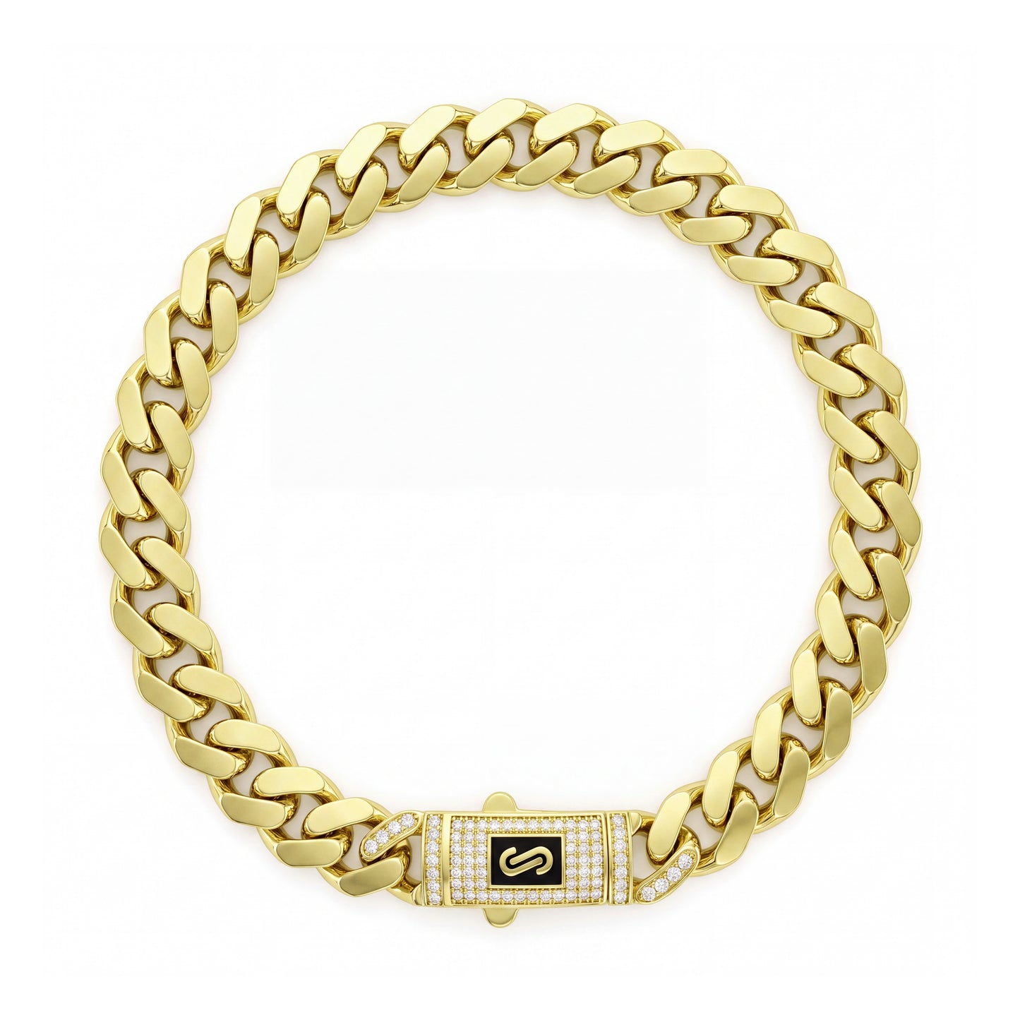 18K Gold Curb Link Bracelet Embellished Clasp