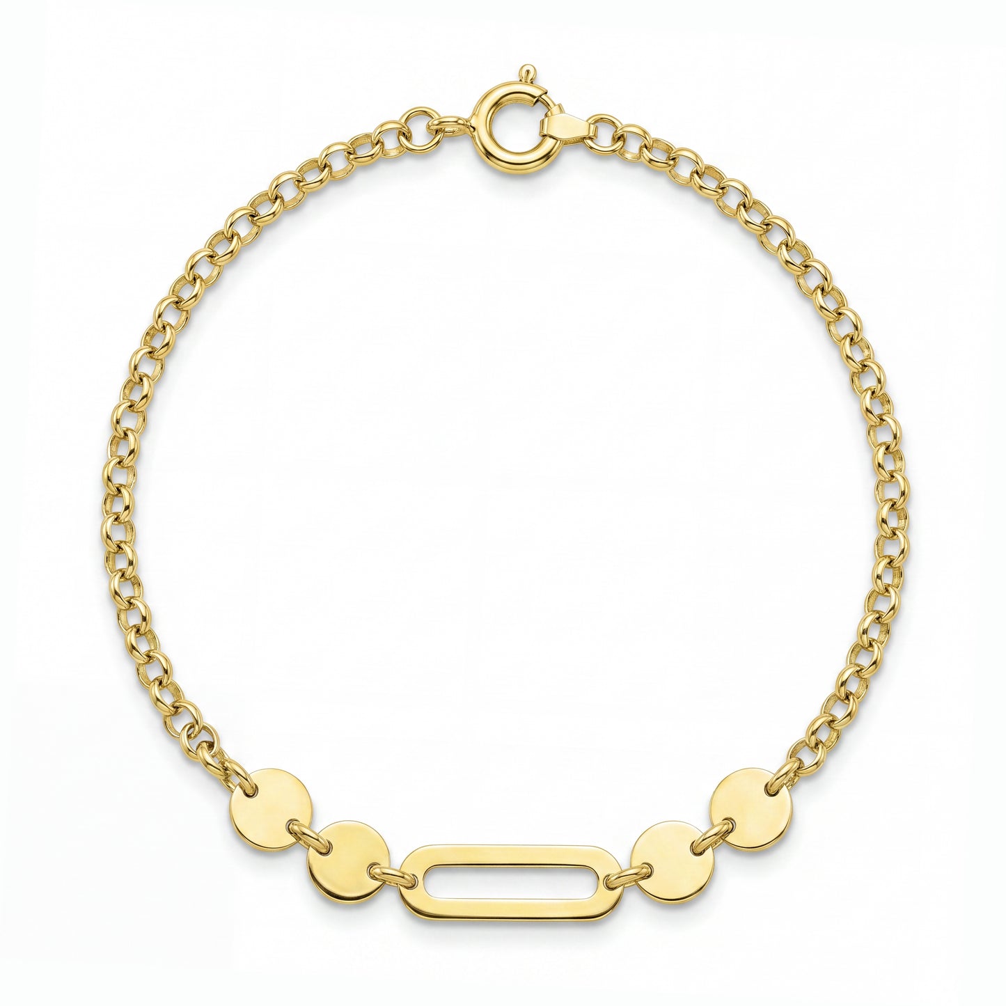 18K Gold Disc and Geometric Link Bracelet
