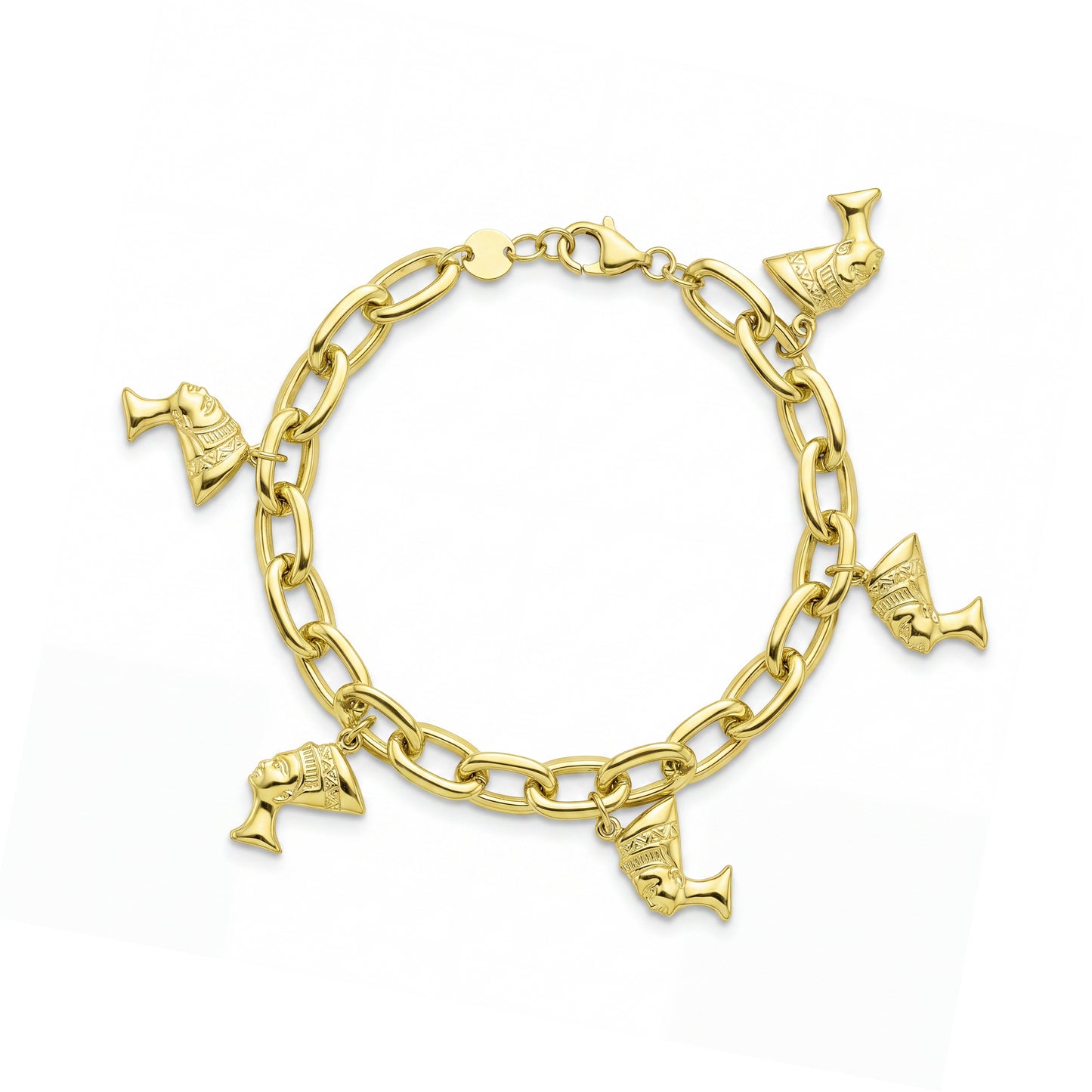Gold Pharaoh Charm Bracelet with Nefertiti Motifs
