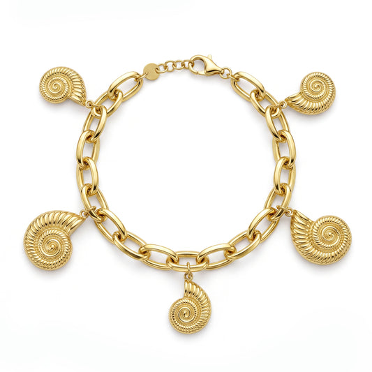 18K Gold Seashell Charm Link Bracelet