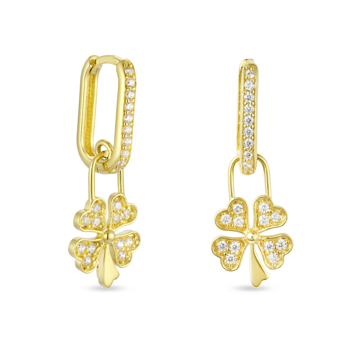 18K Gold Lucky Clover Hoop Earrings