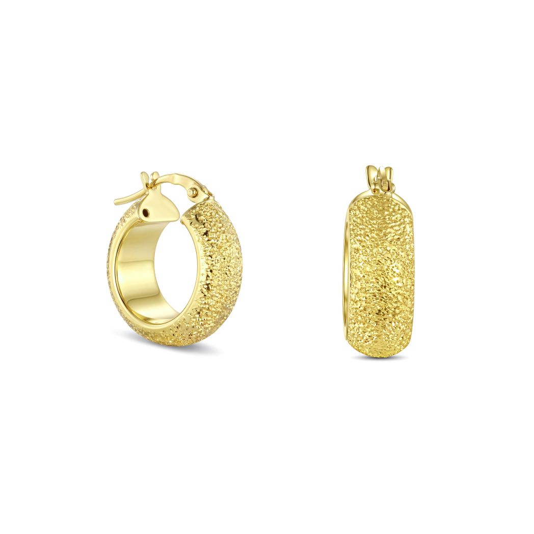 18K Gold Wide Textured Huggie Earrings
