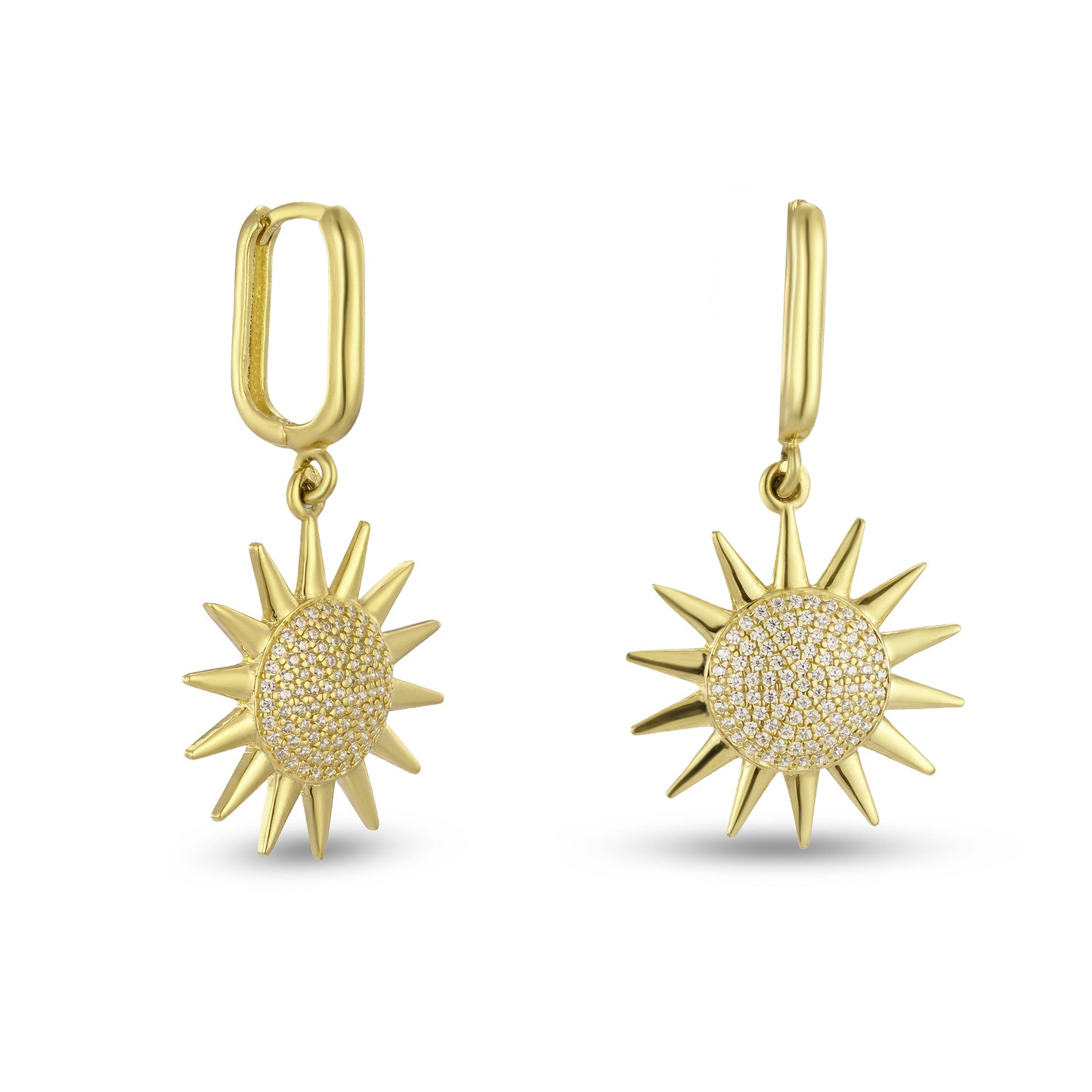 18K Gold Radiant Sun-Burst Zircon Drop Earrings