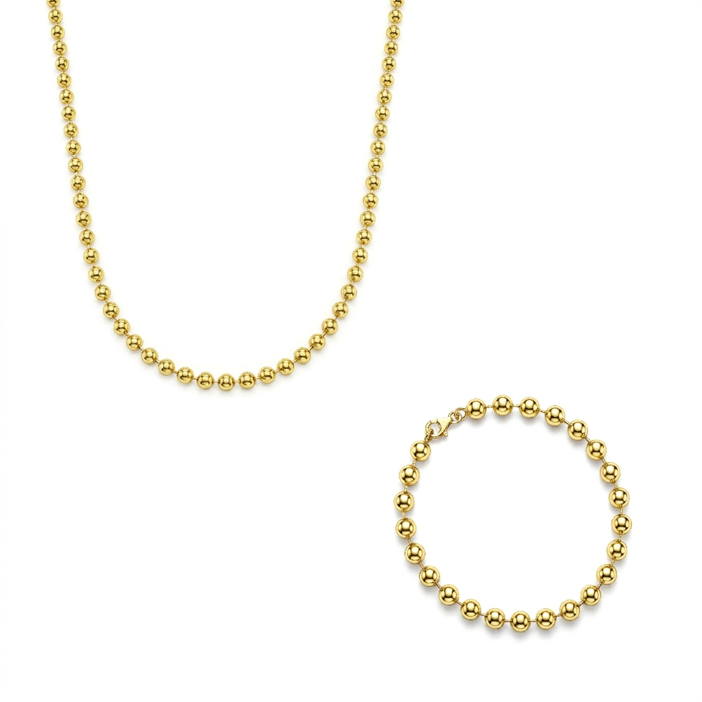 18K Gold Delicate Bead Chain half set.