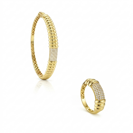 18K Gold Golden Ripple Pave Half Set