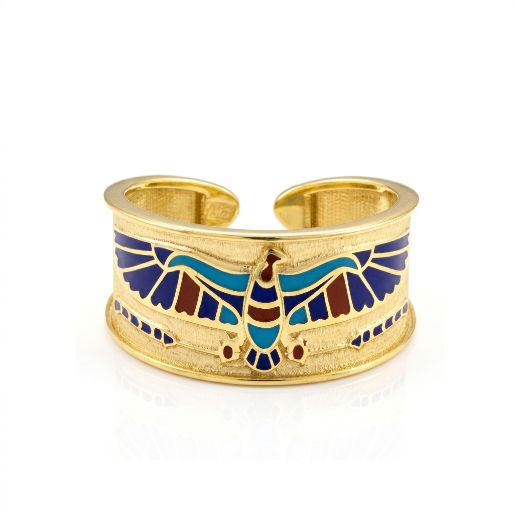 18K Solid Gold Egyptian Winged Horus Falcon RING