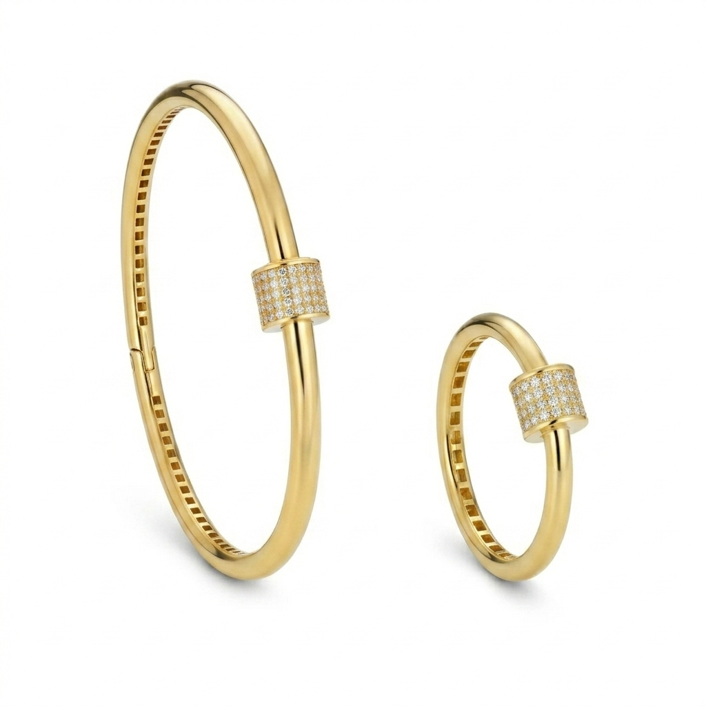 18K Gold Cylinder Sparkle Half Set