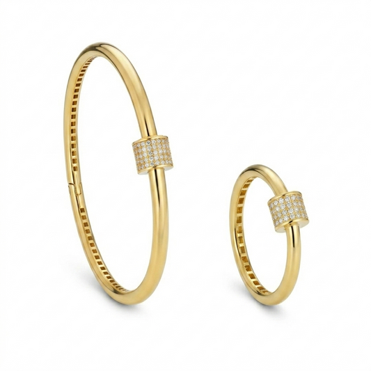18K Gold Cylinder Sparkle Half Set